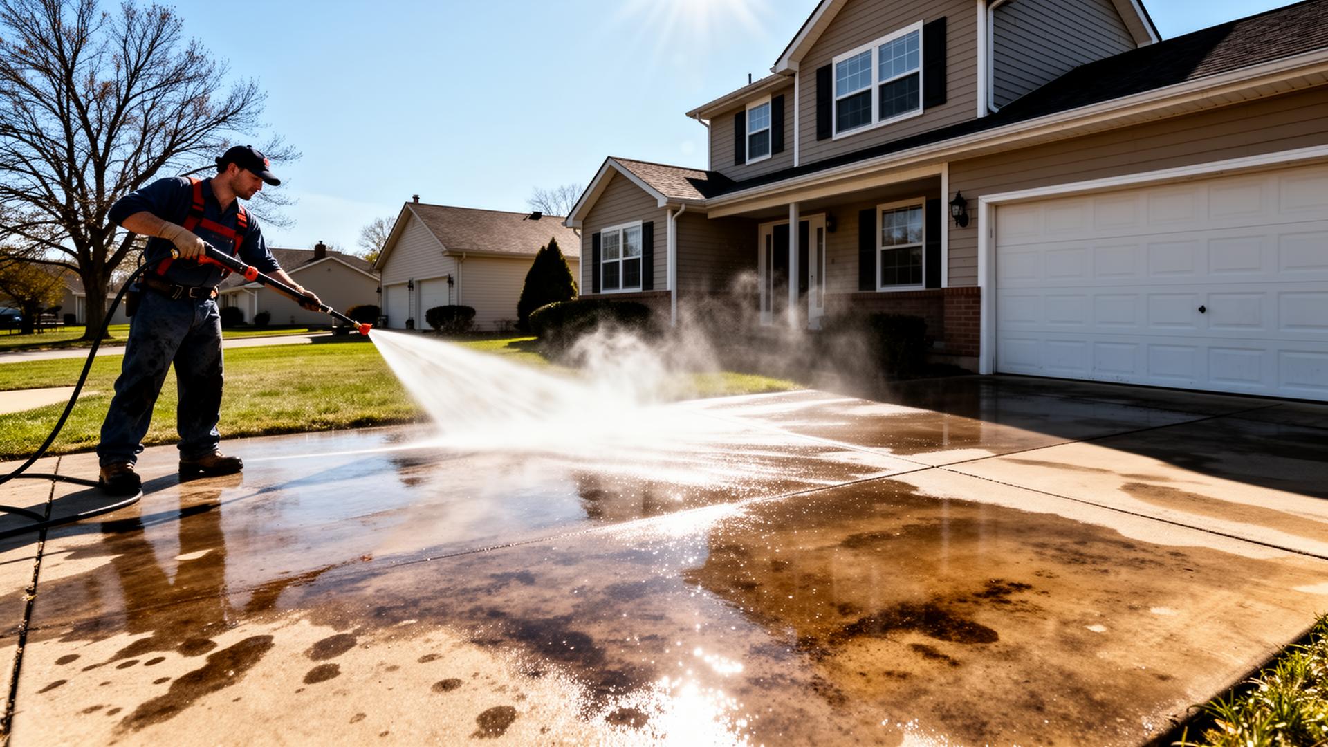 Pressure washing in action